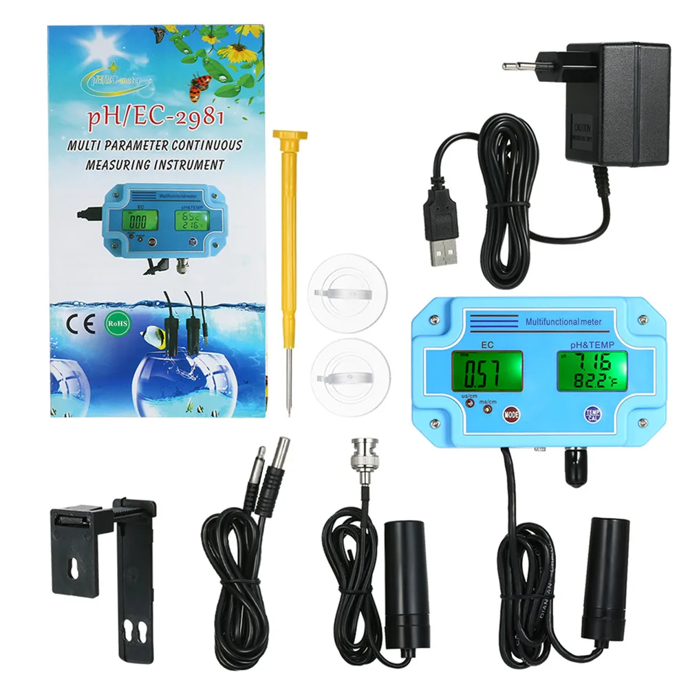 PH-2981 Water Quality Meter 3 in 1 Digital Water Detector PH EC TEMP Tester Multiparameter Continuous Measuring Instrument