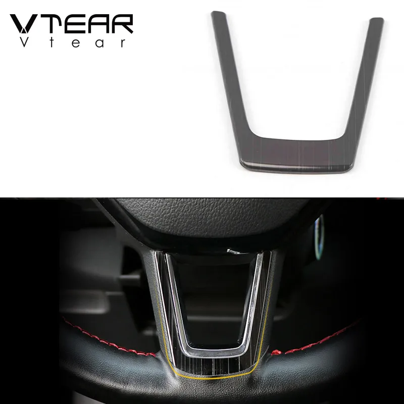 Vtear for Skoda Karoq Steering Wheel Trim Sequin Cover Chrome Emblem Insert Trim Cover Interior Parts Accessories Car-styling