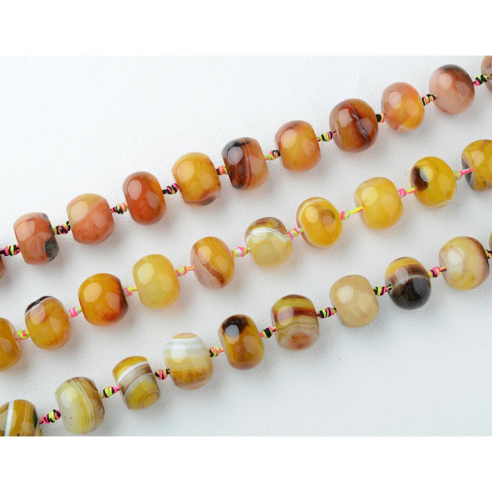 Smooth Round oval yellow pattern agate natural stone beads For DIY Necklace Bracelet Woman Gift Jewelry Making 15