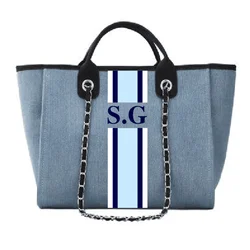 Personalize monogrammed striped bridal honeymoon canvas handbags shopping shoulder jute bag Bridesmaid gift beach tote bag totes