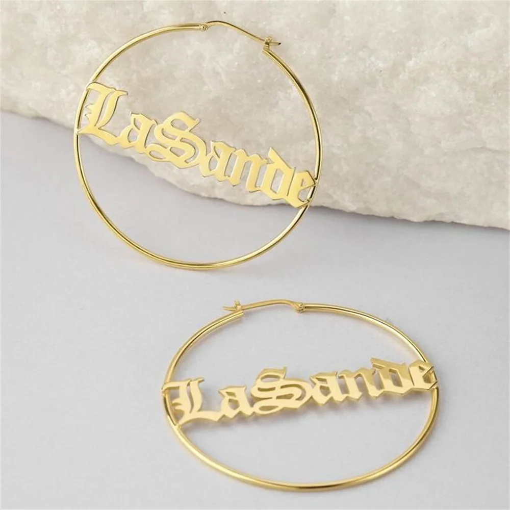 Customized Old English Name Earrings Fashion Stainless Steel Women's Jewelry Gift