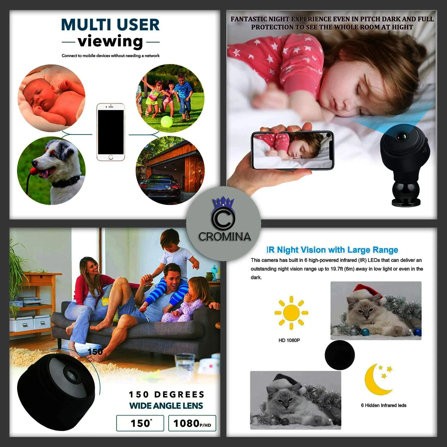 미니 카메라 무선 홈 아파트 사무실 보모 캠 자동차 실내 실외 와이파이 보안 1080P 나이트 비전 모션 감지 라이브