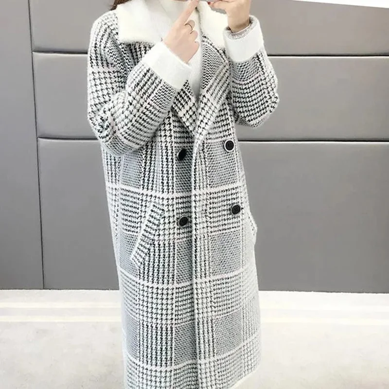 Imitation Mink Velvet Coat Women New Long Trench Coats Autumn Winter Thick Loose Warm Imitation Mink Plaid Overcoat Abrigo Mujer