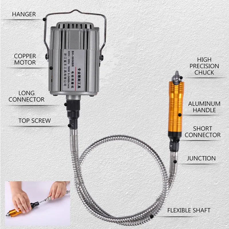 780W Electric Crane Grinder Jade Carving Machine Flexible Shaft Root Shank Engraving Tool Drill Milling Polisher Pen Tool 9606BR