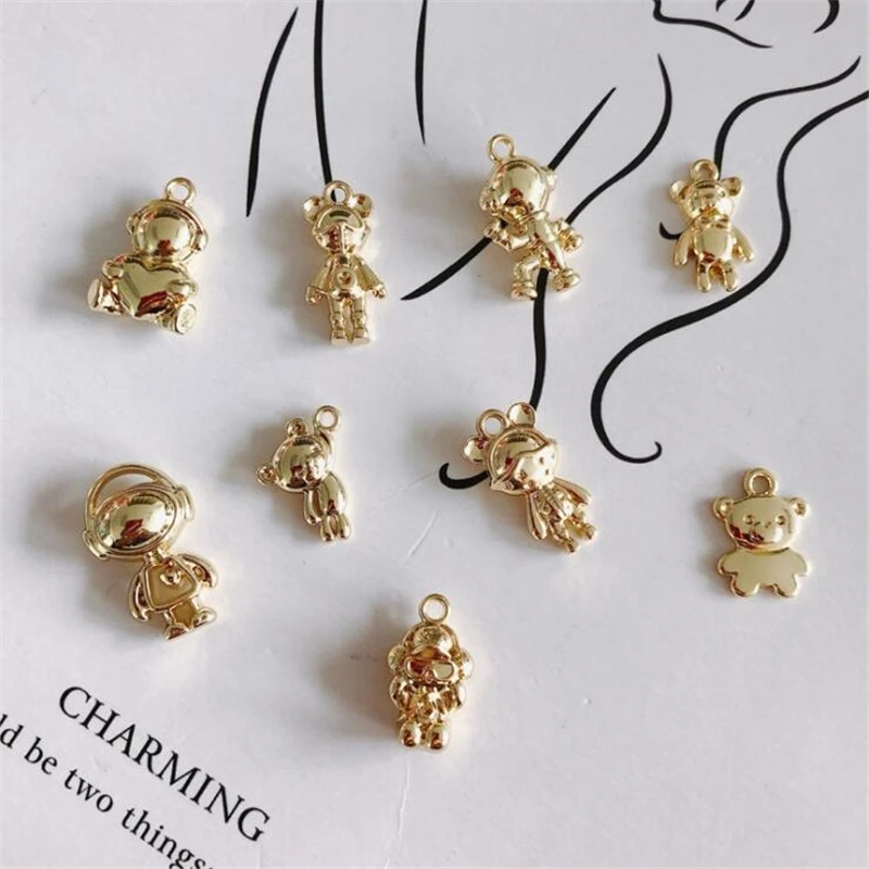 10pcs/lot new creative bear metal alloy charms for jewelry making accessories diy fashion earrings necklace pendant ornament