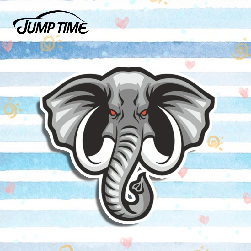 Jump Time 13cm x12cm Elephant Head Portrait Car Sticker Window Helmet Laptop Motor Funny Decal Waterproof Car Decoration Graphic