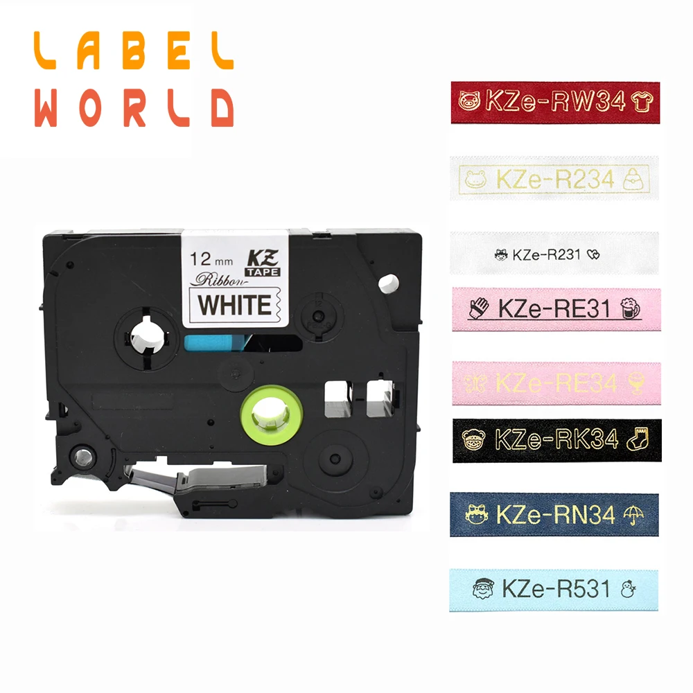 1pcs 12mm  multicolor Satin Ribbon label tape Compatible Brother P-TOUCH pt-d200 d210 label printer TZE-R231 R234 RE31 RN34 RK34