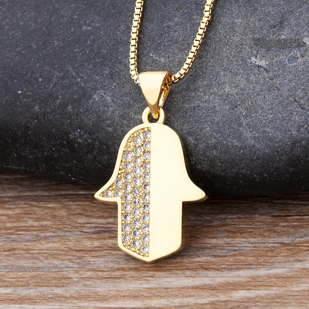 AIBEF turecki Hamsa ręka fatimy Palm Choker łańcuszek naszyjnik kobiety złoty kolor moda urok naszyjniki kryształ prosta biżuteria