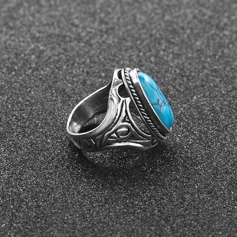 Vintage Stone Ring Fashion Jewelry Simulated Turquoise Finger Rings For Women Men Wedding Party Jewelry Gift