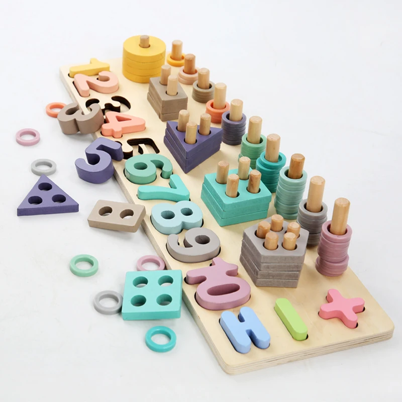 Kids Early Education Props Montessori Wooden Toys Geometric Shape Cognition Matching Math Baby Early Children Birthday Xmas Gift