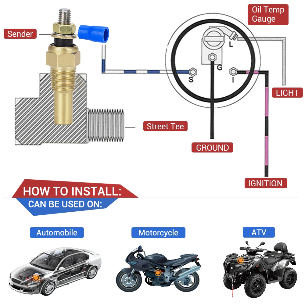 1/8 NPT Temperature Temp Sensor Water Oil Unit Sender Gauge Electric Sender