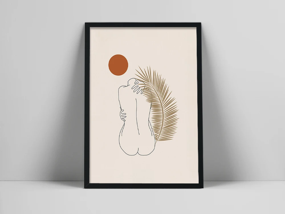 

Nude Woman Line Art Print | Fine Line Body Poster | Female Form Wall Art | Female Body Artwork | Naked Art Drawing | Palm Branc