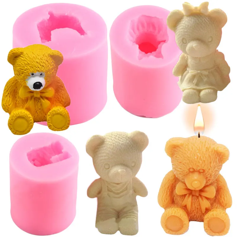 3D Baby Bear Silicone Candle Molds Handmade Soap Mold Teddy Bear Fondant Cake Decorating Chocolate Candy Molds Resin Epoxy Mould