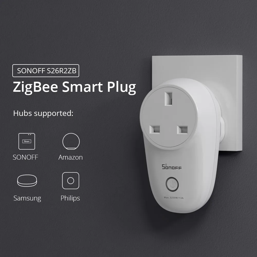 SONOFF S26R2ZB ZigBee Socket Plugs Smart Home Plug 16A UK/ DE/ FR Voice Remote Control Switch Works with SONOFFZBBridge Alexa