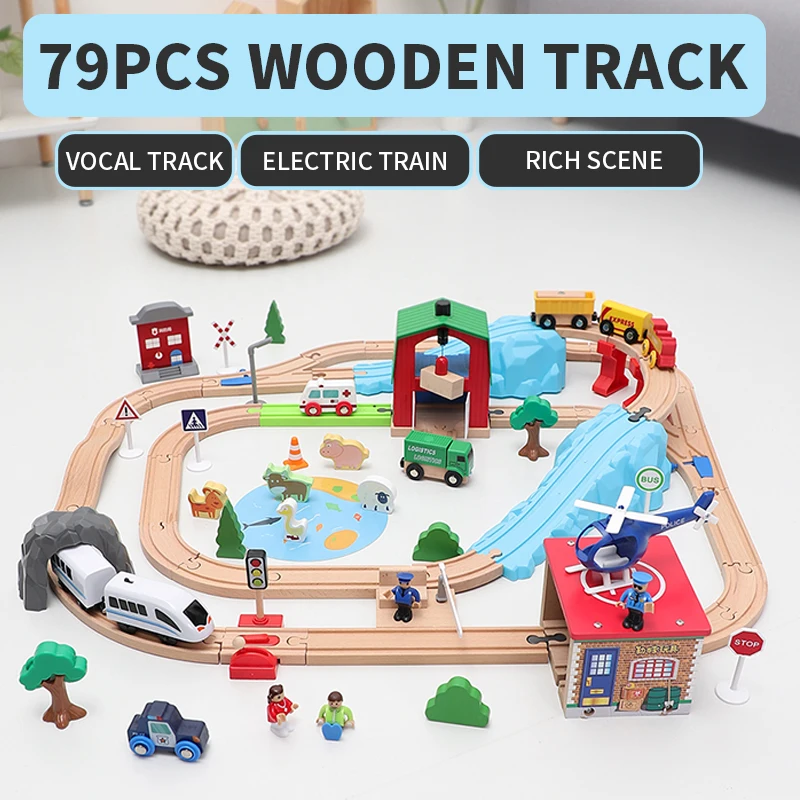 Magnetic Car Puzzle Building Blocks Assembled Track Wooden Electric Train Rail Car Set Wooden Railway Toy Children's Day Gift