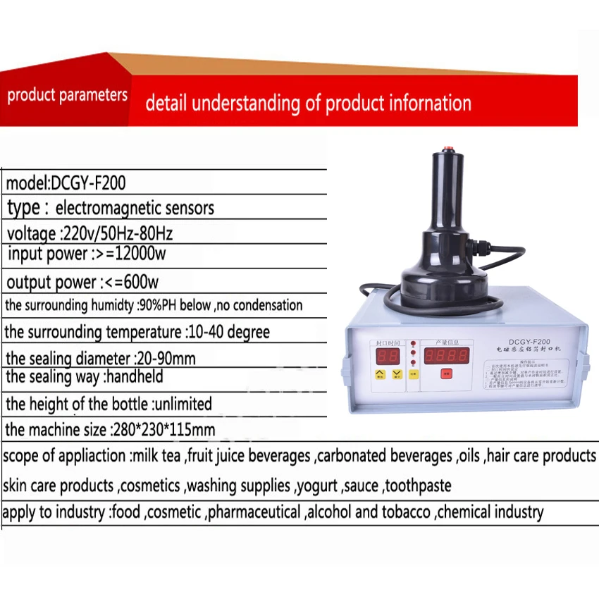 Attrezzatura per l'imballaggio del miele della tappatrice del di alluminio della macchina di sigillamento di induzione del nuovo DCGY-F200 (20mm-90mm)