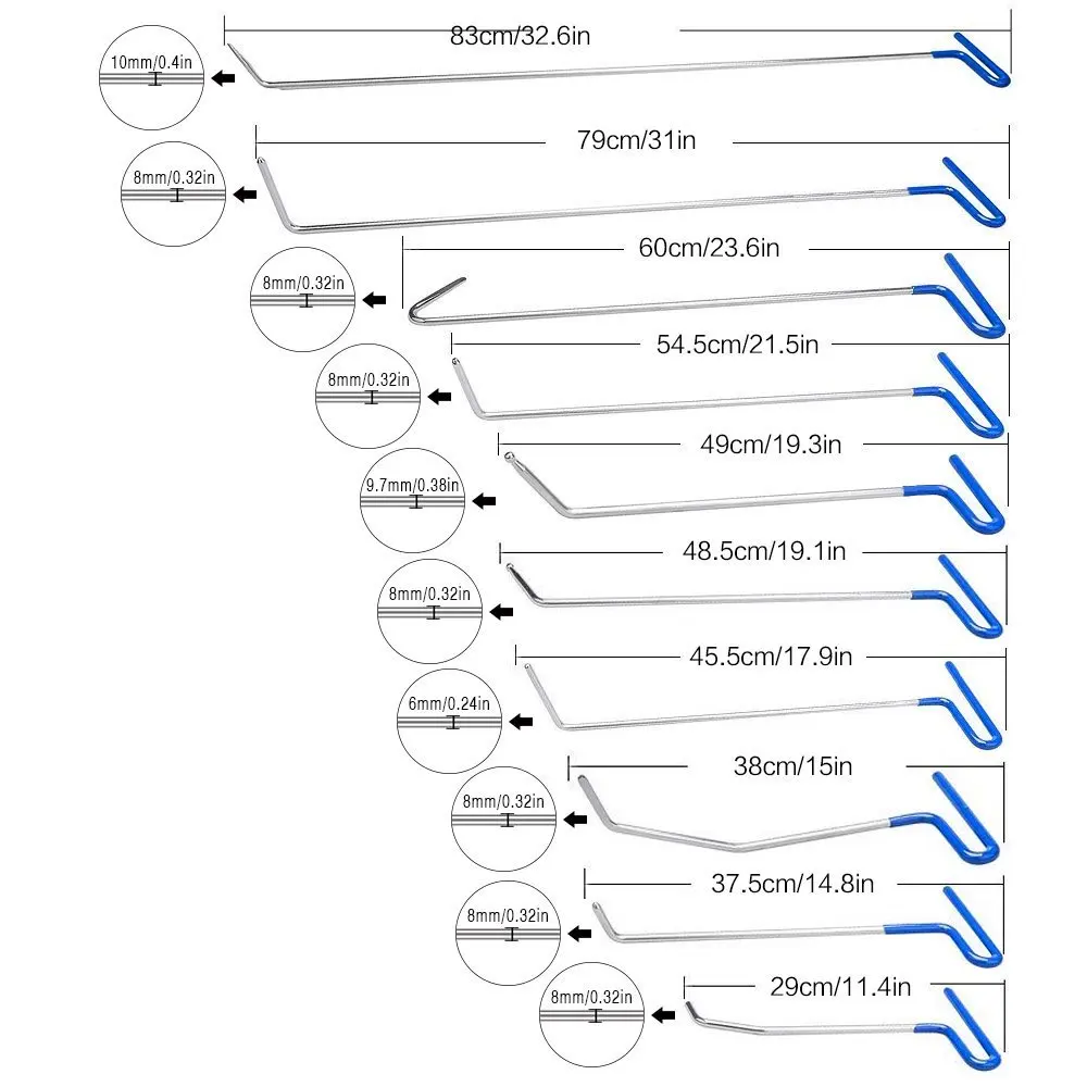 Paintless Dent Repair Kits Hail Ding RemovalHook Push Rod Hooks Crowbar Dent Removal Tools for hail damage puller tabs