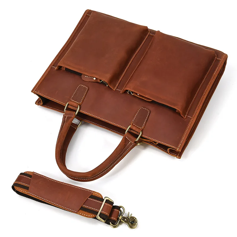 Newsbirds Mens Leather Handbag 15.6 Inch PC Notebook Laptop Briefcase Shoulder Bag 100% Cowhide Man Bag Male Business Bag
