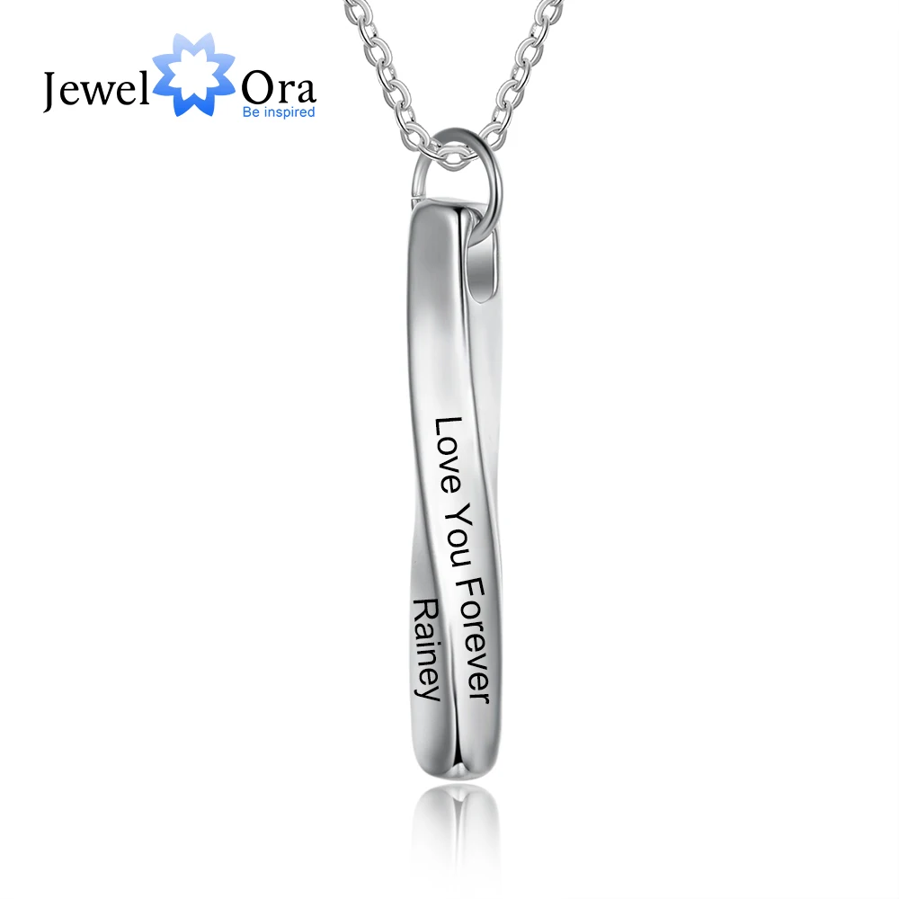 

JewelOra Designer Personalized 4 Sides Engraving Twisted Bar Necklace Unisex Stainless Steel Custom Name Pendant Jewelry Gifts