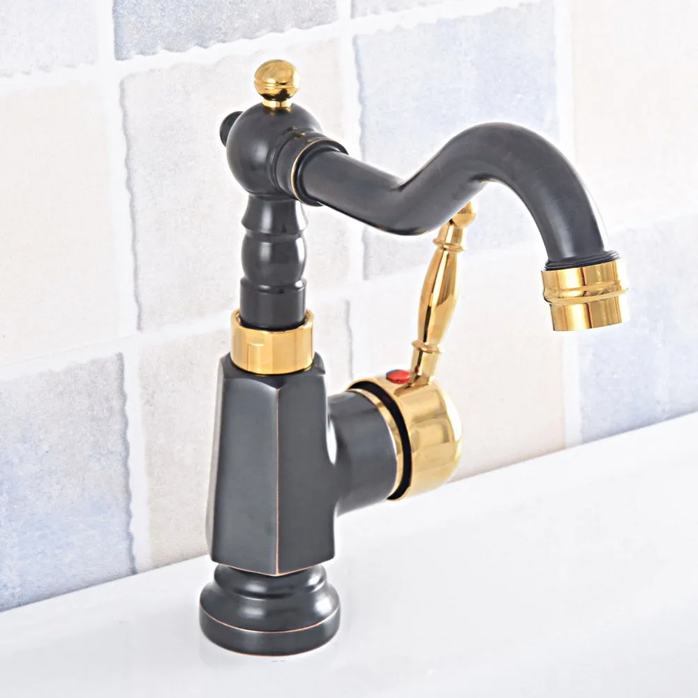 

Kitchen Wet Bar Bathroom Vessel Sink Faucet Black Oil Rubbed Bronze Gold Color Brass Swivel Spout Mixer Tap Single Hole msf797