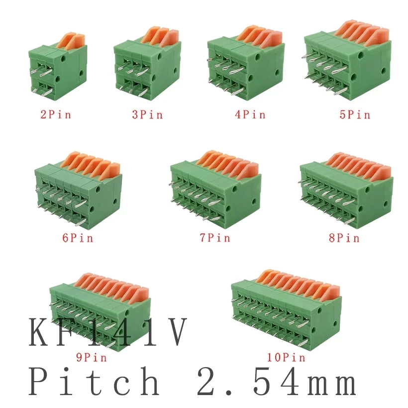 10Pcs KF141V 2.54mm Pitch PCB Terminal Blocks Connector 2/3/4/5/6/7/8/9/10Pin Straight Screwless Terminals for 26-20AWG Wire