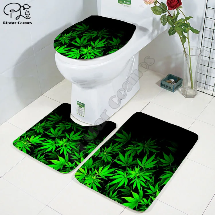 Cartoon funny weed 3D printed Bathroom Pedestal Rug Lid Toilet Cover Bath Mat Set drop shipping style-3