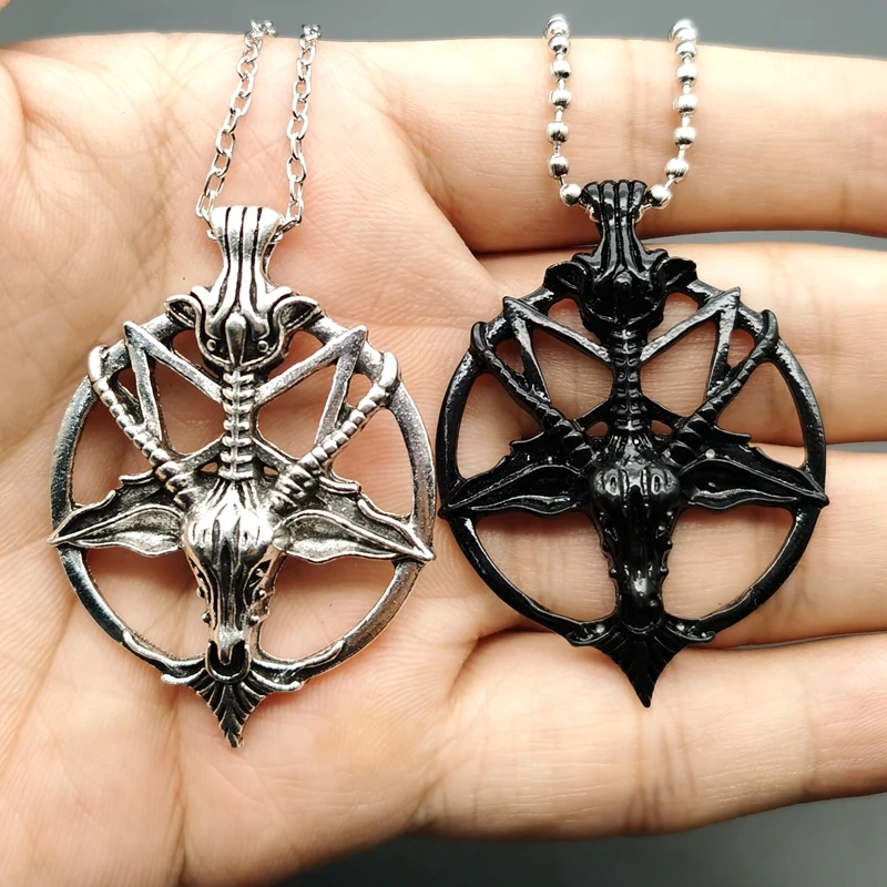 New Fashion Glamour Retro Women's Pentagram Pan God Skull Goat Head Pendant Necklace Gothic Witch Jewelry