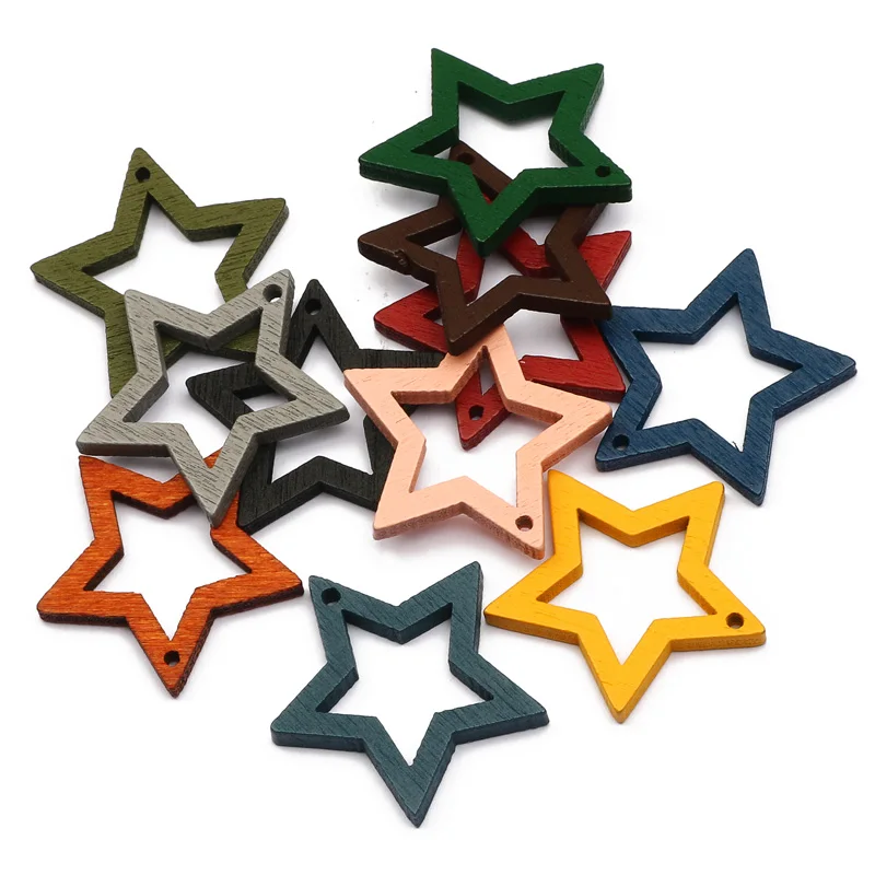 30pcs 24mm Wood Five-pointed Star Pendants Wooden Slice Charms For Jewelry Making Diy Earrings Necklace Bracelet Accessories