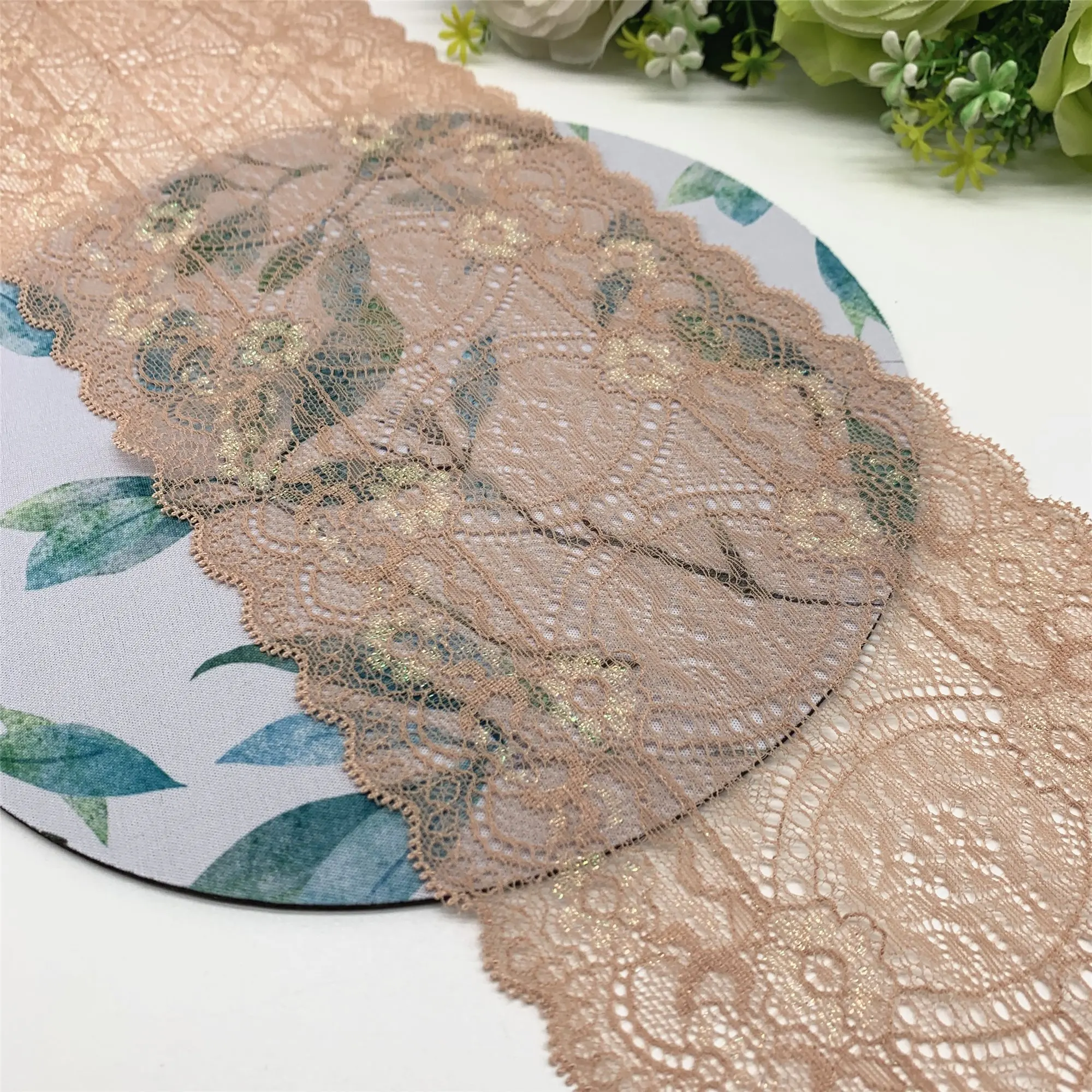 3y/lot Width 14cm Elastic Stretch Lace Trim Shiny Dark Skin Skirt Hem For Dress Sewing Applique Costume Fabric Lace DIY Material