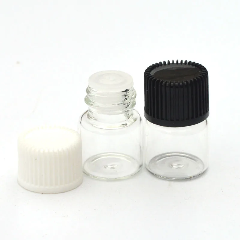 10pcs 1ml Small Clear Glass Bottle with Orifice Reducer and Cap Mini Essential Oil 1/4 Dram Bottle