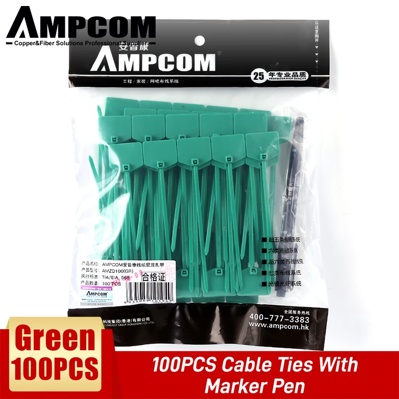 AMPCOM Nylon Kabelbinders met Markering - Beschrijfbaar op Ethernet-kabel | Zelfvergrendelend | Gratis afdrukbare etiketten - 4,72 inch, 5 kleuren