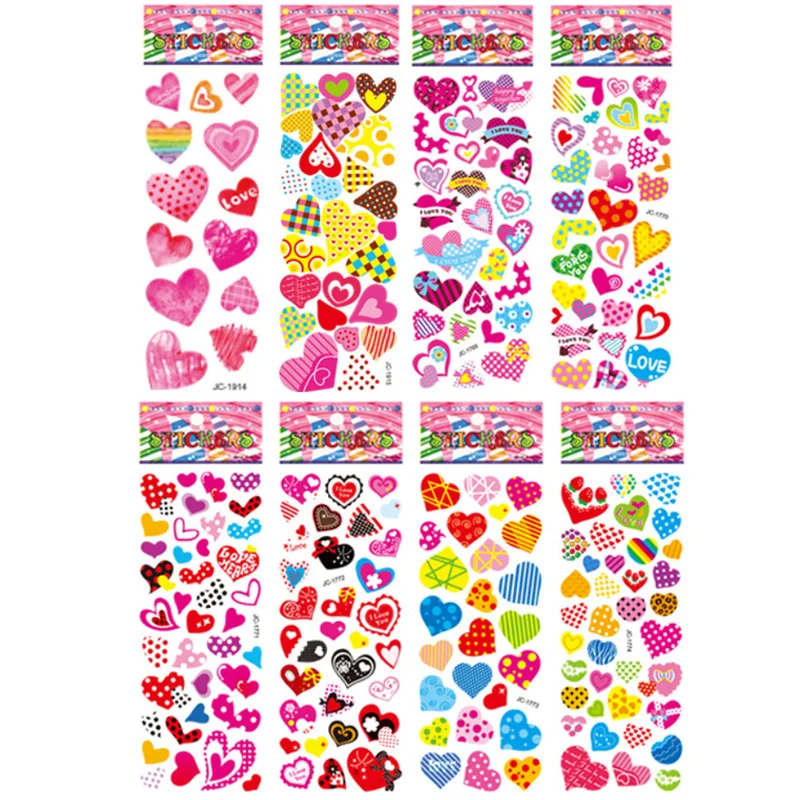 8 Sheets/Pack Beautiful Love Sticker Children Cute Cartoon Heart-Shaped Bubble PVC Stickers for Kids Girls Scrapbook