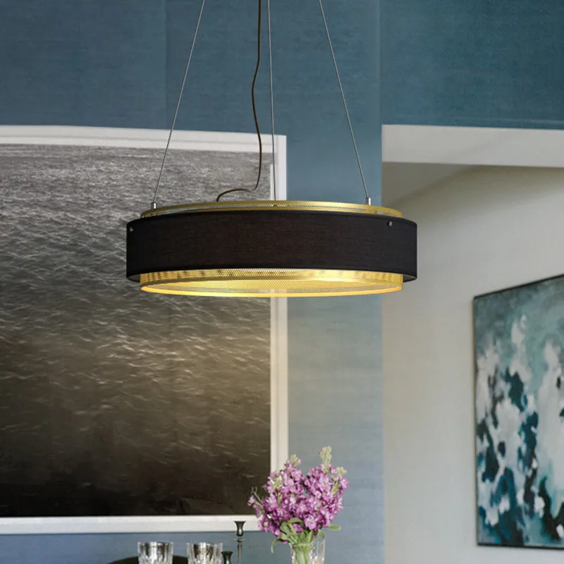 

Industrial Style Fabric Copper Pendant Lights Creative Net Circle Dining Table Light Bedroom Dining Room Studio Light Fixtures