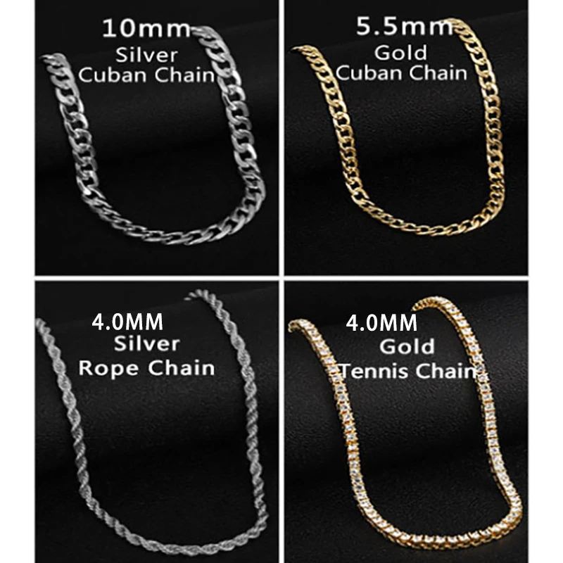 2024NEW Men Neck Chains Cuban Link Chain Women Tennis Chain Miami Curb Necklace Gold Color Rope Chokers Long HipHop Jewelry Gift