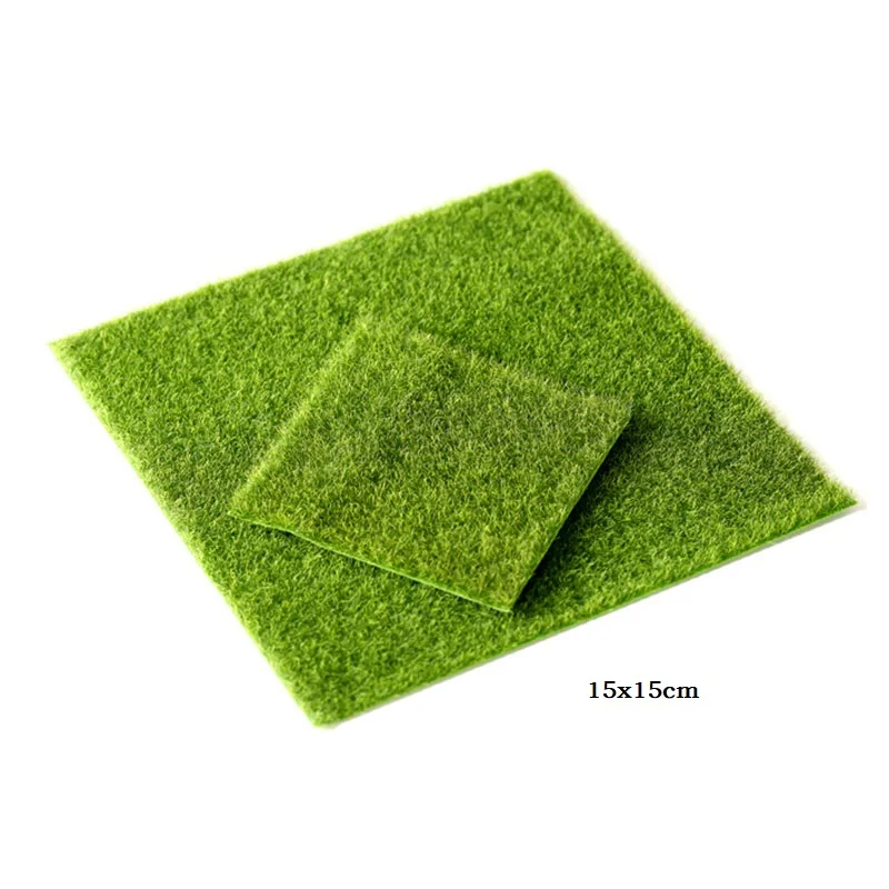 15x15cm Green Micro Landscape Decoration Mini Fairy Garden Simulation Artificial Fake Moss Decorative Lawn Turf Green Grass 1PCs