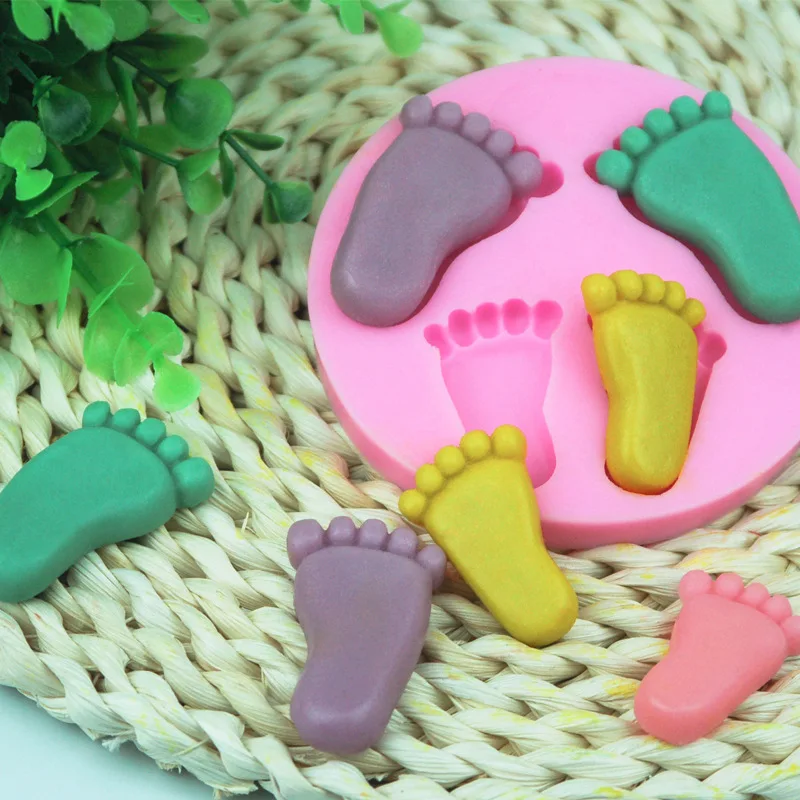 Cute Silicone Baby Foot Mold For Cake Decoration Fondant 3D Feet Mould Moldes De Silicone Baking Pink Cake Decorating Tools