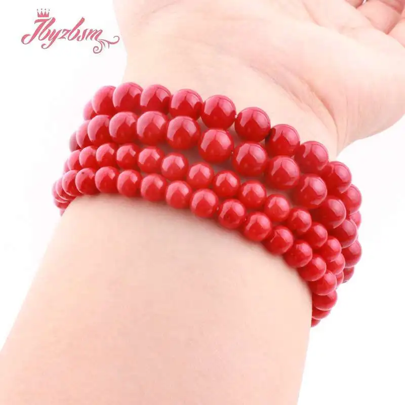 Vintage Red Coral Bracelet Jewelry Smooth Red Coral Stone Beaded Elastic Bracelet Bangle 7 \