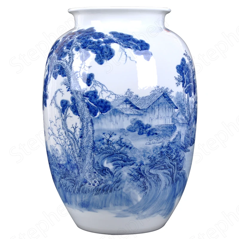 Creativity Painted Ceramic Vase Chinese Modern Hand Paint Blue and White Porcelain Handicraft Ornaments Flower Vases Home Decor