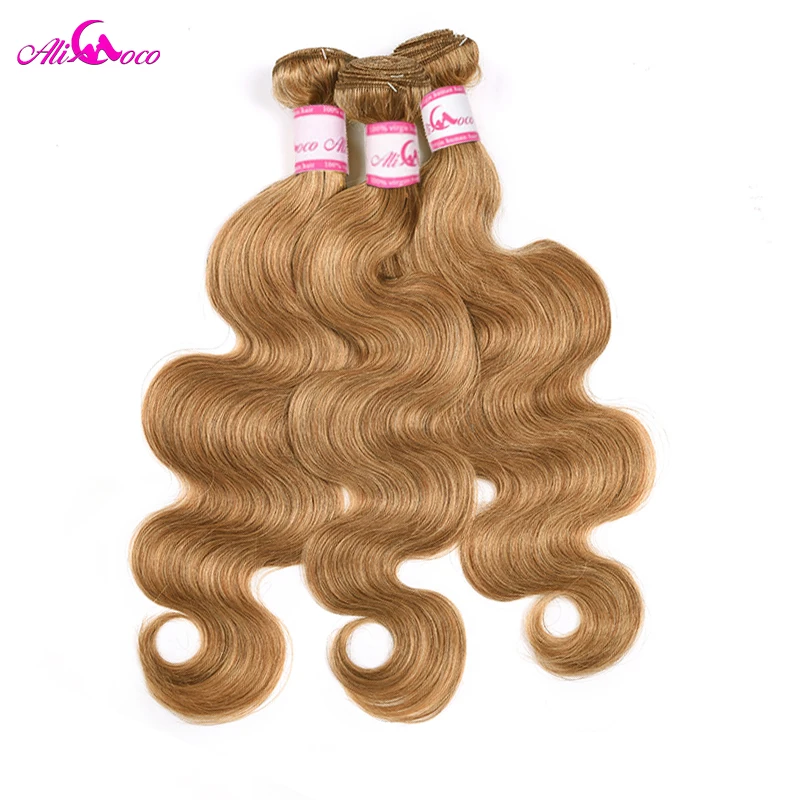 Ali Coco Honey Blonde Body Wave with 5x5 Closure #27 Blonde Brazilian Body Wave Human Hair Bundle With Closure 4x4 Small Knots