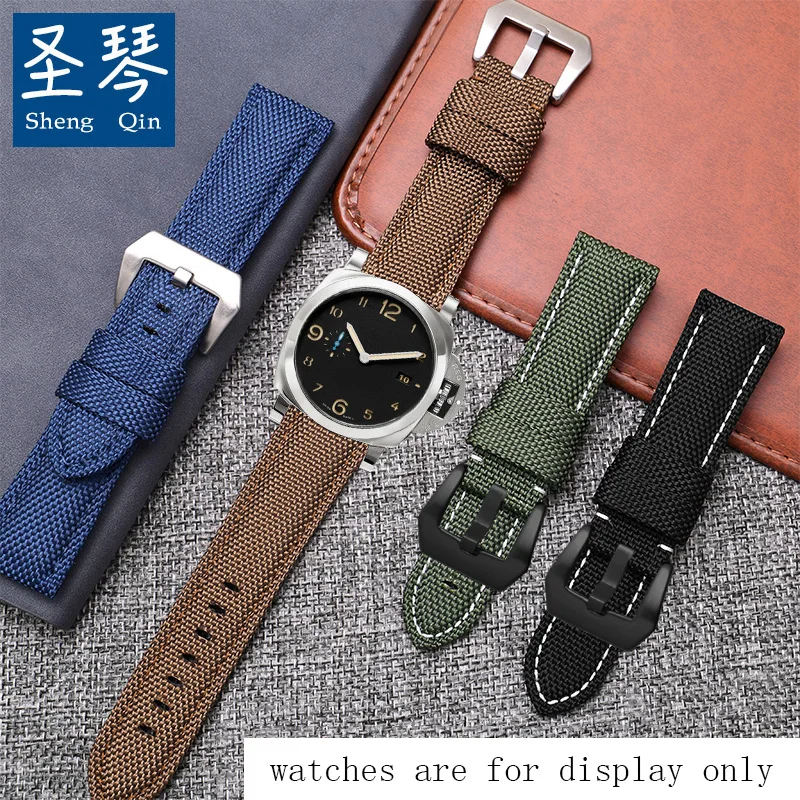 Waterproof Nylon Watchband Suitable For PANERAI  Men's Canvas Wristband 22 24 26mm Black Brown Pin Buckle Strap