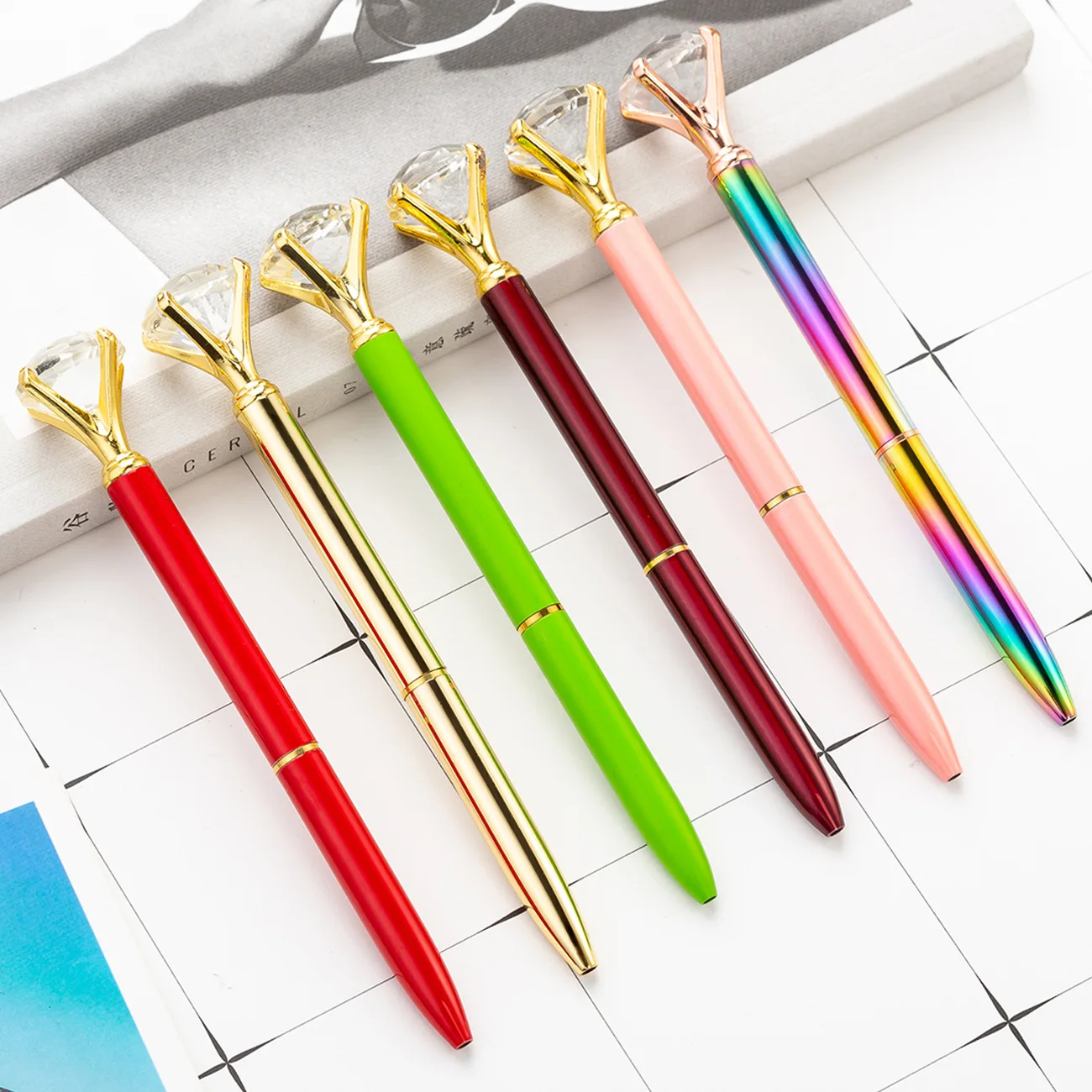 Upscale Diamond Metal Canetas Esferográficas para Crianças, Material Escolar Criativo, Negócio Escritório Papelaria Presente, Canetas de escrita, 1Pc