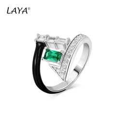 925 Sterling Silver Fashion High Quality Zircon Synthetic Green Crystal Black Enamel Ring For Women's Wedding Party Jewelry Gift
