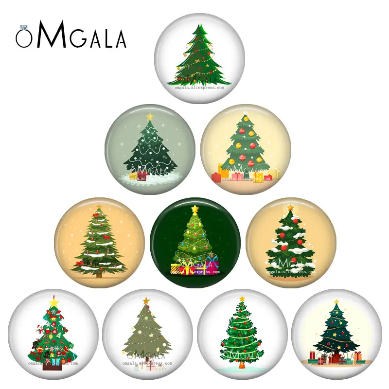 

Cartoon Cute Christmas Tree Art Patterns 12mm/14mm/16mm/18mm/20mm/25mm Round photo glass cabochon demo flat back Making findings