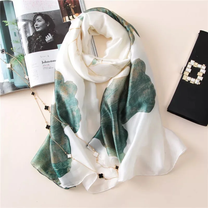 Popular 180X90CM Silk Scarf Female Foulard Echarpe Bandana Beach Hijab Summer New Big Print Shawl Wrap Beach Pareo Muffler