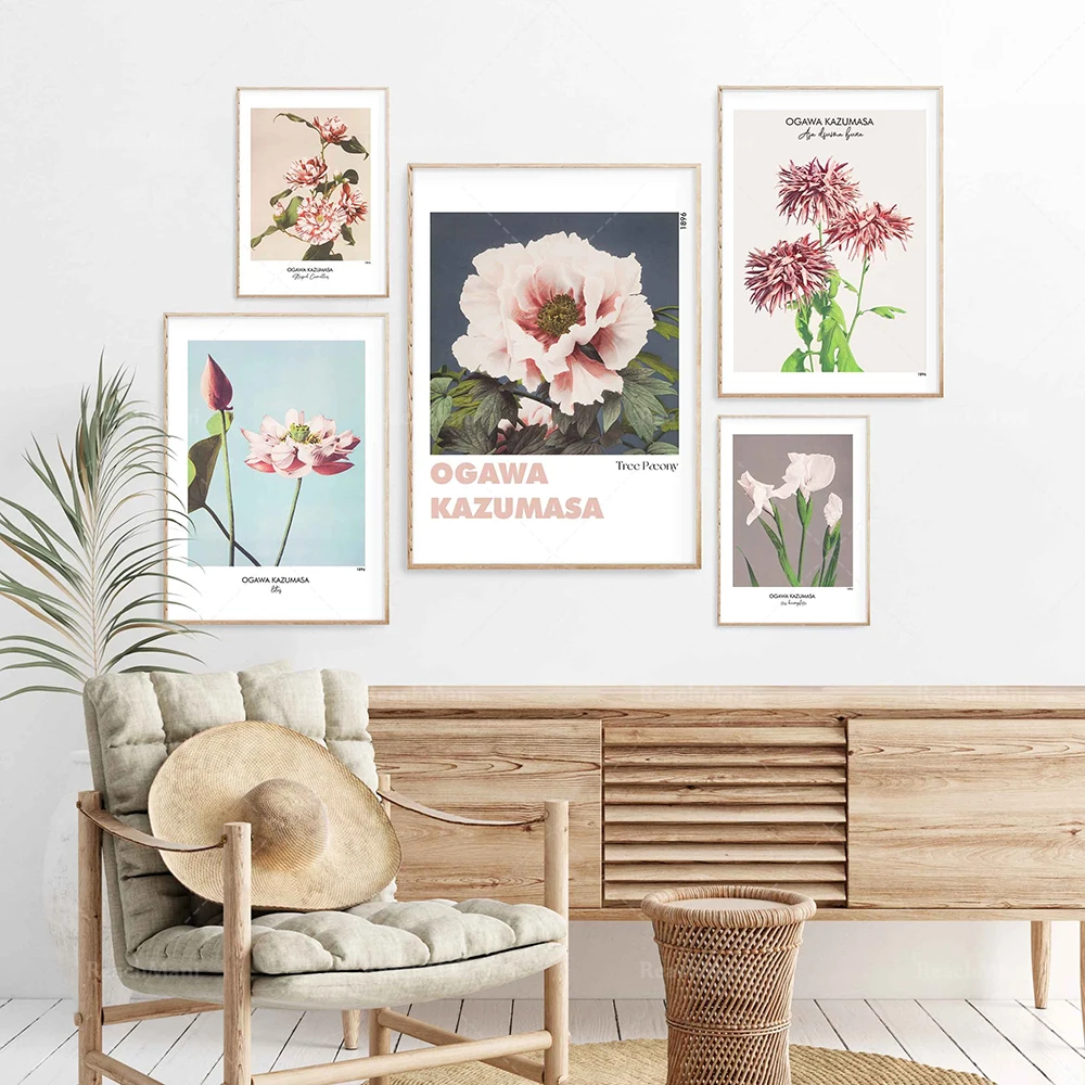 Ogawa Kazumasa prints, printable wall art, plant wall art, gallery wall prints, pastel flower prints, Japanese plant art decorat