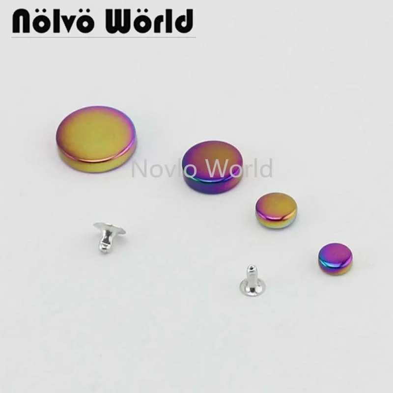 Nolvo World 20-100pcs 6 size 8-10-12-15-18-20mm rainbow metal flat nail decorative studs handbag rivet fasterners