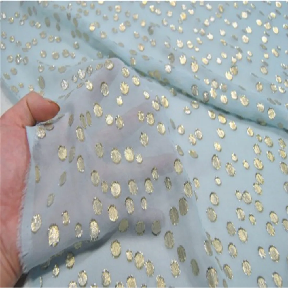 Classical Shiny Silk Lurex with Dot Jacquard Metallic Fabric in Light Blue Color for Lady Charming Dress Clothing