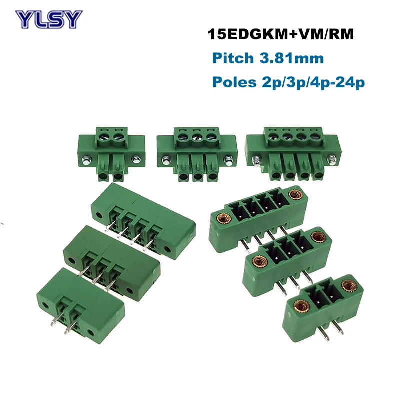 

30pcs Pitch 3.81mm Screw Plug-in PCB Terminal Block Pluggable Connector Male/female Morsettiera 2~10Pin 15EDGKM+VM/RM Bornier