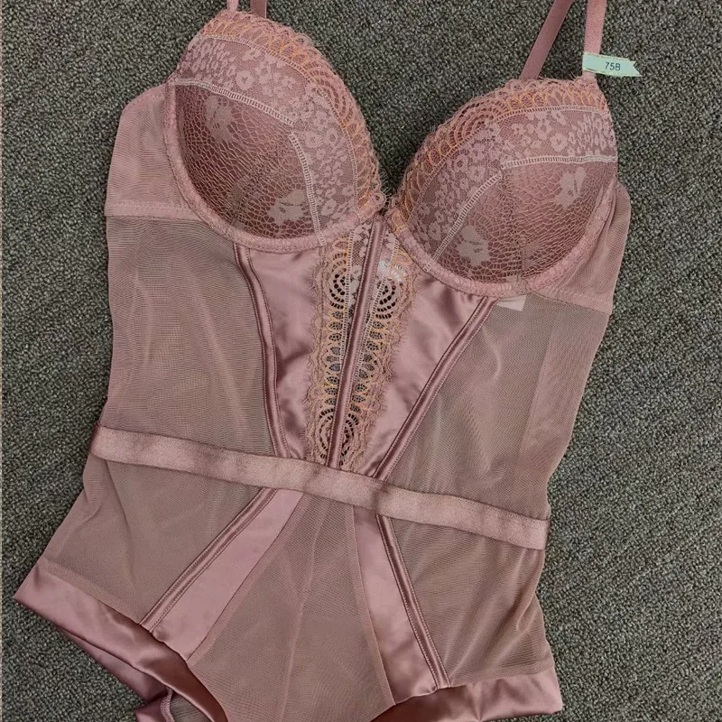 Lencería Sexy de encaje de una pieza, conjunto de sujetadores transparentes, tentación para recoger, body esculpido de cuerpo de gran tamaño, ropa