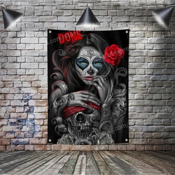 Skull Tattoo Rose Girl Posters Flag Banner Home Decoration Hanging Flag 4 Gromments In Corners 3*5FT 144CM*96CM